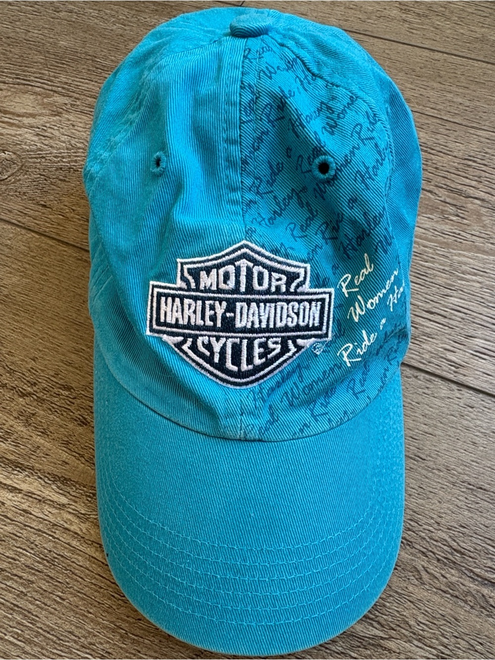 Harley Davidson Teal Blue Embroidered Hat Dad Style Cap Real Women Ride a Harley